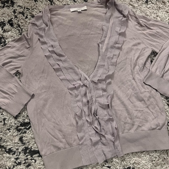 Loft Ruffle V-Neck Lightweight Cardigan - Picture 10 of 13